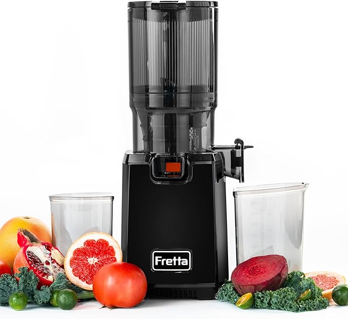 Fretta Cold Press Juicer,Juicer Machines Vegetable and Fruits,Masticating Juicer with 5.3'' Large Feed Chute fit Whole Fruits,BPA-Free, Reverse Function,250W