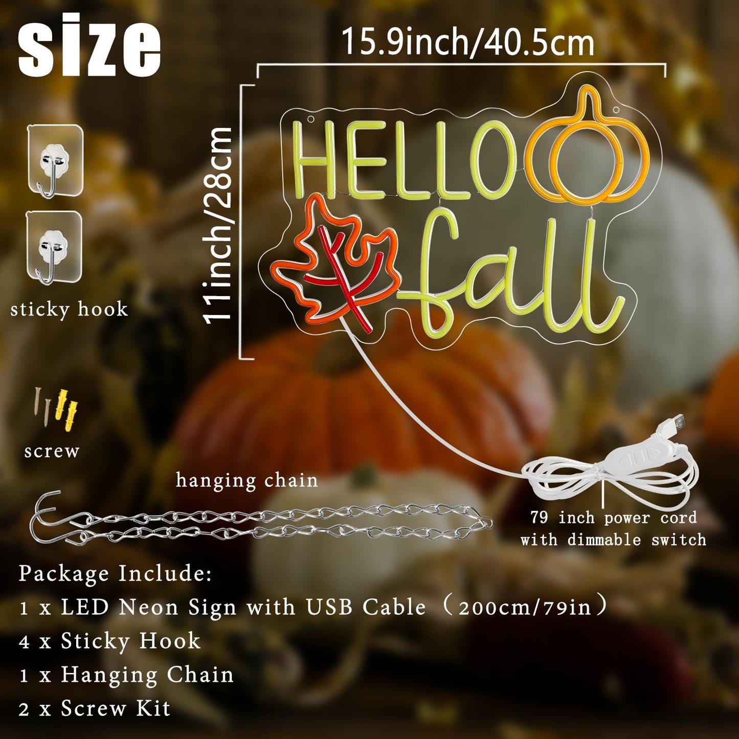 Hello Fall Neon Sign  Dimmable Autumn Neon Lights With Maple Leaf For Wall Decor  Fall Pumpkin Led Light Up Signs For Thanksgiving Autumn Theme Party Backdrop Halloween Wedding Birthday Presents