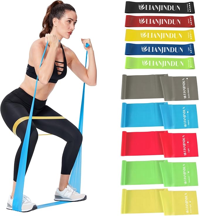 Professional 5 Pcs Long Resistance Bands and 5 Pcs Loop Bands. Latex-Free, Work Out Bands, Stretch Bands for Working Out W...