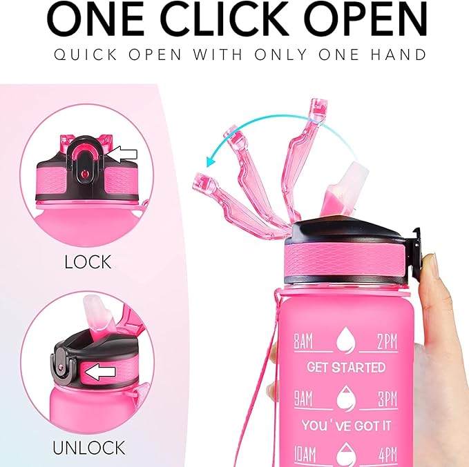 Pug Dog Themed 32 oz Water Bottle with Times Marker to Drink and Straw, Carrying Strap, Leakproof Tritan BPA-Free, Ensure You Drink Enough Water for Fitness, Gym, Camping, Outdoor Sports