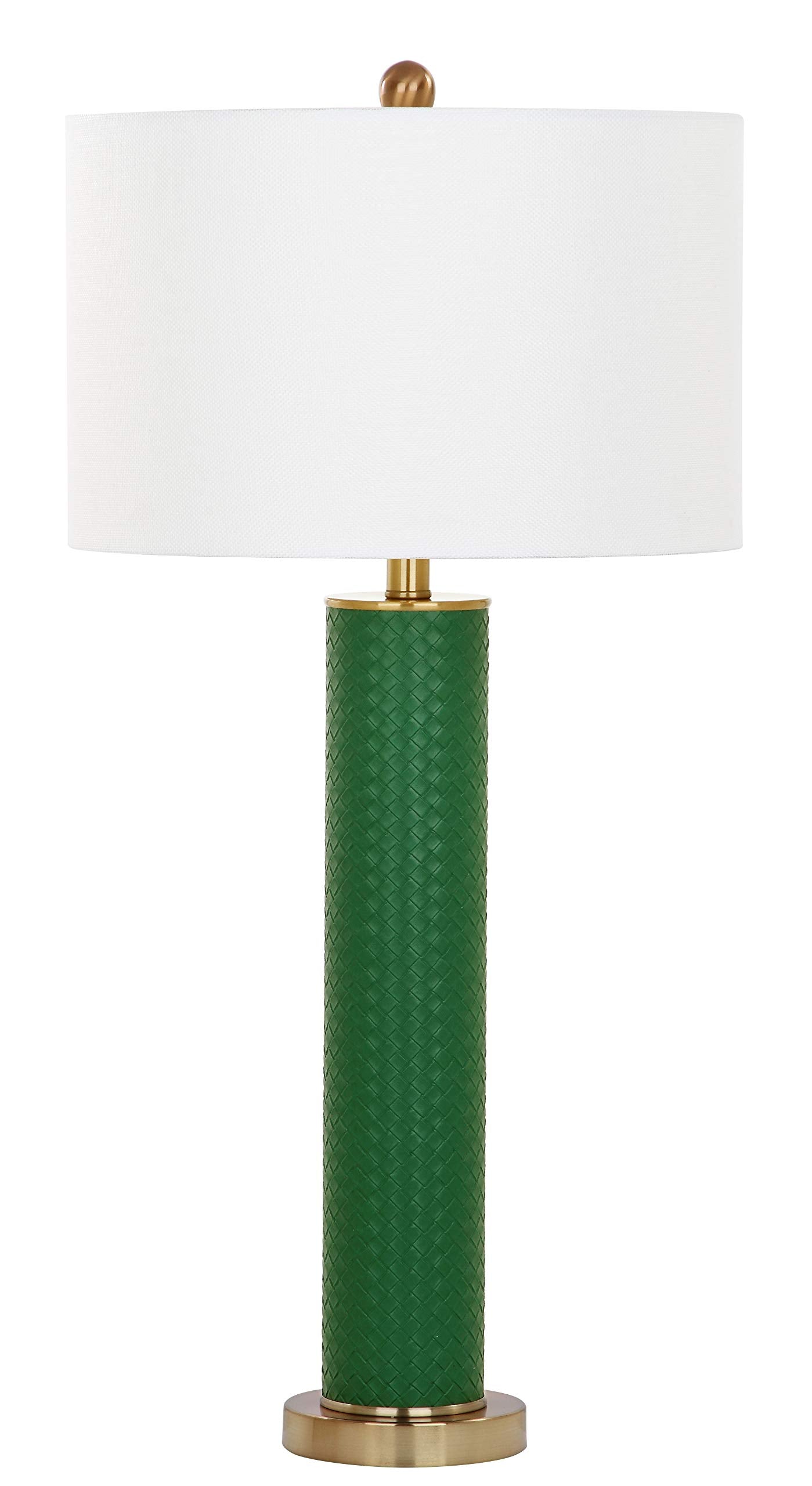 SAFAVIEH Table Lamp Set of 2, Modern Dark Green Faux Woven Leather, 32-inch, Model LIT4404K-SET2, LED Bulbs Included
