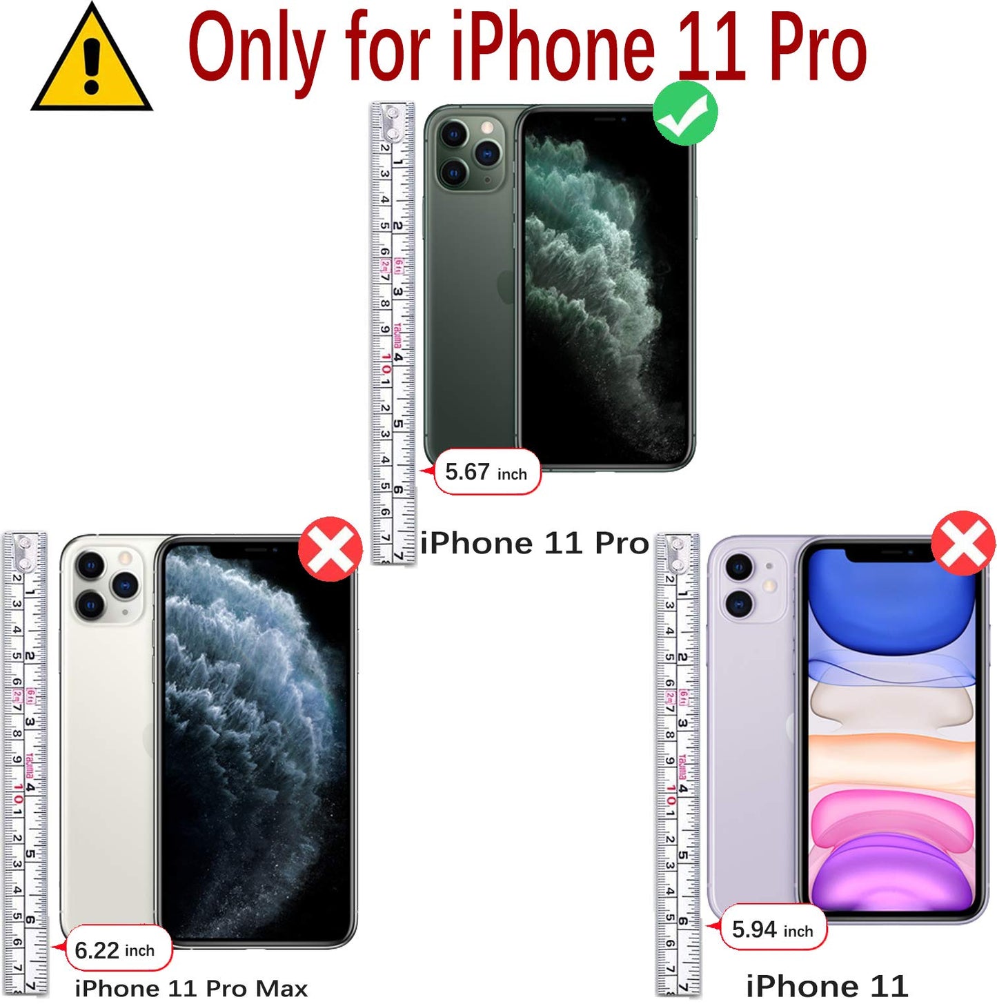 Monasay Wallet Case Compatible For Iphone 11 Pro, 5.8-Inch, [Glass Screen Protector Included] [Rfid Blocking] Flip Folio Leather