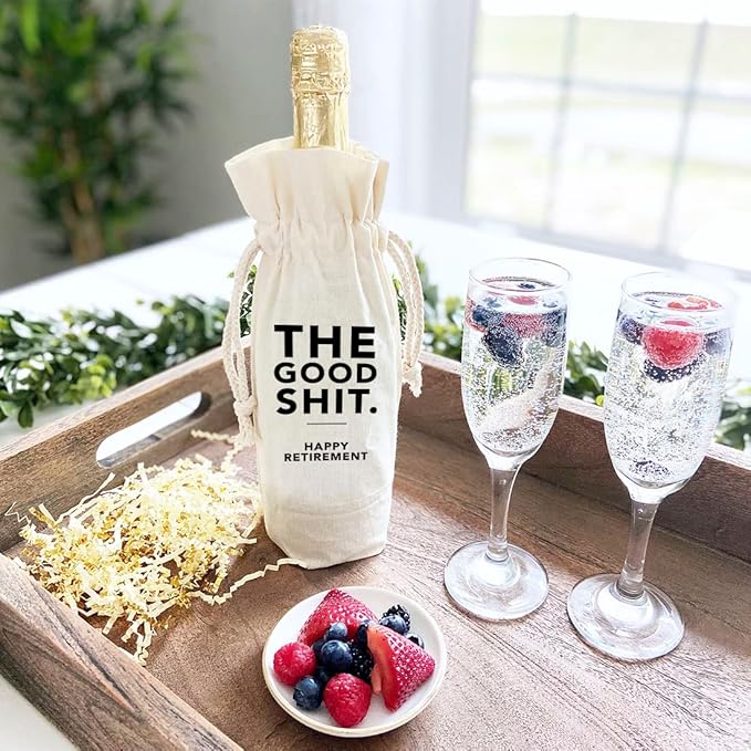 Andaz Press Retirement Wine Bag, The Good Shit Happy Retirement Wine Bottle Cover, Funny Retirement Gifts Canvas Wine Bag Champagne Bottle Bag Wine Bottle Gifts, Retirement Gifts For Men Women, 1-Pack