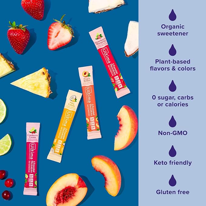 Ultima Replenisher Daily Electrolyte Powder Drink Mix – Sugar Free – Mocktini Variety, 16 Stickpacks – Hydration Packets with 6 Key Electrolytes and Trace Minerals – Keto Friendly, Non-GMO