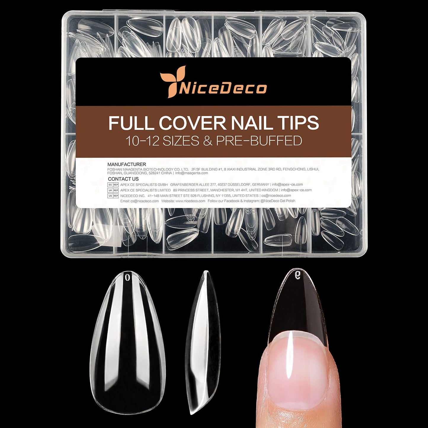 Nicedeco Gel Nail Tips Medium Stiletto Shape Nails, 504Pcs Clear Soft Tips Full Cover False Nails for Gel Nail Extensions Press