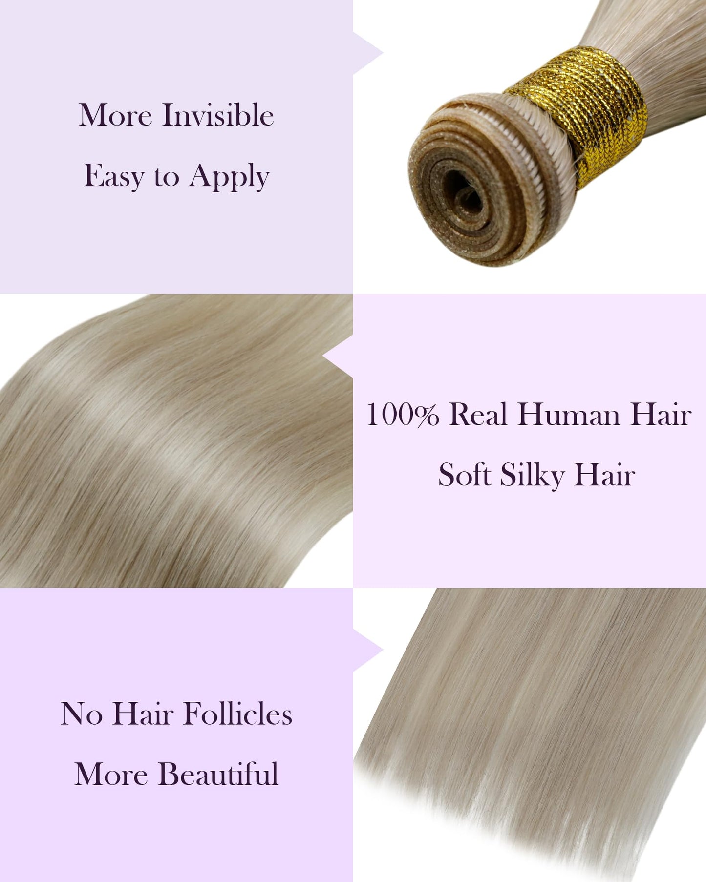LaaVoo Genius Weft Hair Extension Human Hair Blonde Sew in Hair Extensions Real Human Hair Blonde Hand Tied Weft Hair Extensions