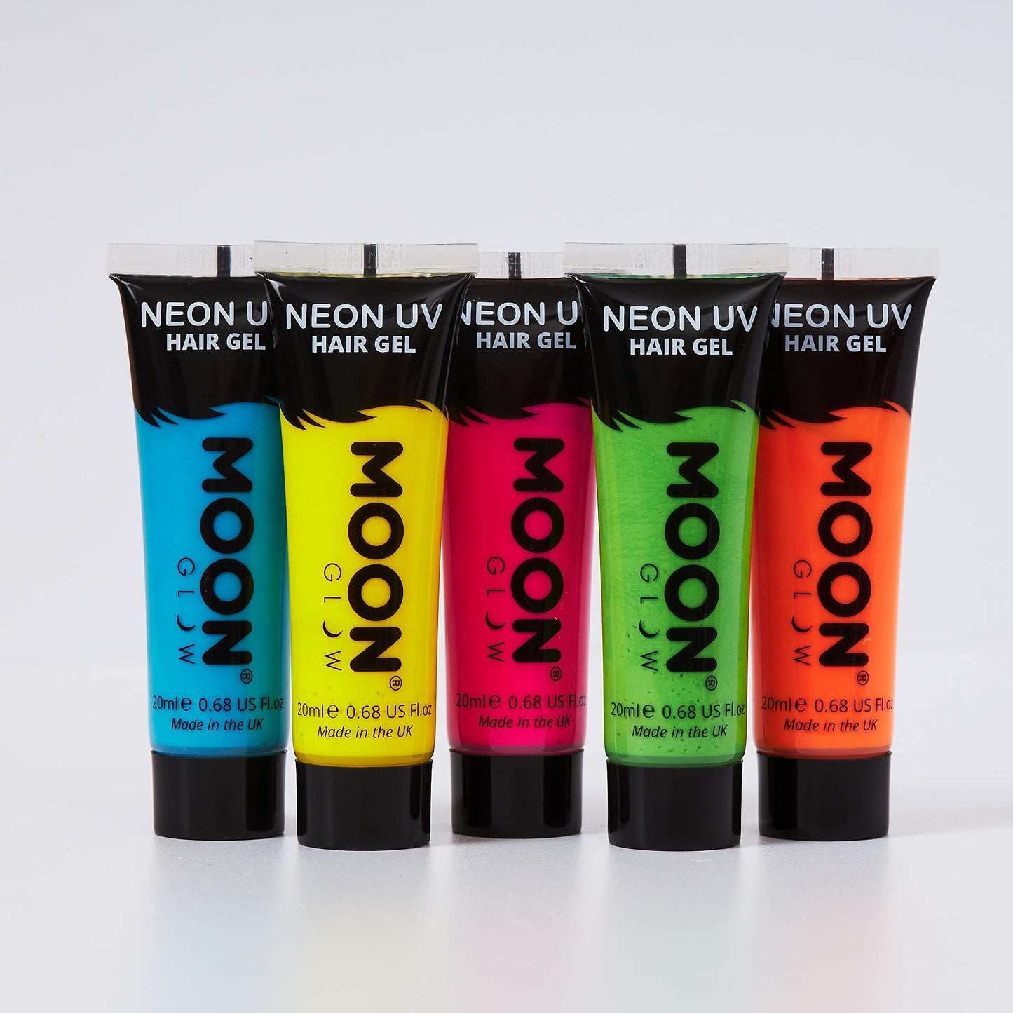 Moon Glow - Blacklight Neon UV Hair Gel - 0.67oz Set of 5 tubes - Temporary wash out hair color - Spike and Glow!