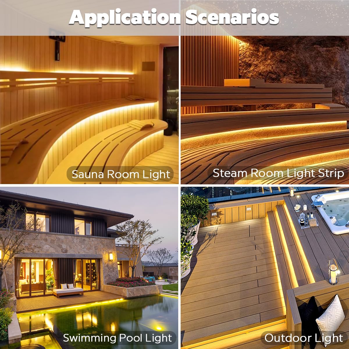 Superlightingled Dc24V 3000K White Led Strip For Sauna Lighting  Flexible Long 5M 16.4Ft 120 Leds/M High-Temperature Resistant Ip68 Waterproof Led Strip Light For Steam Room (3000K Warm White)