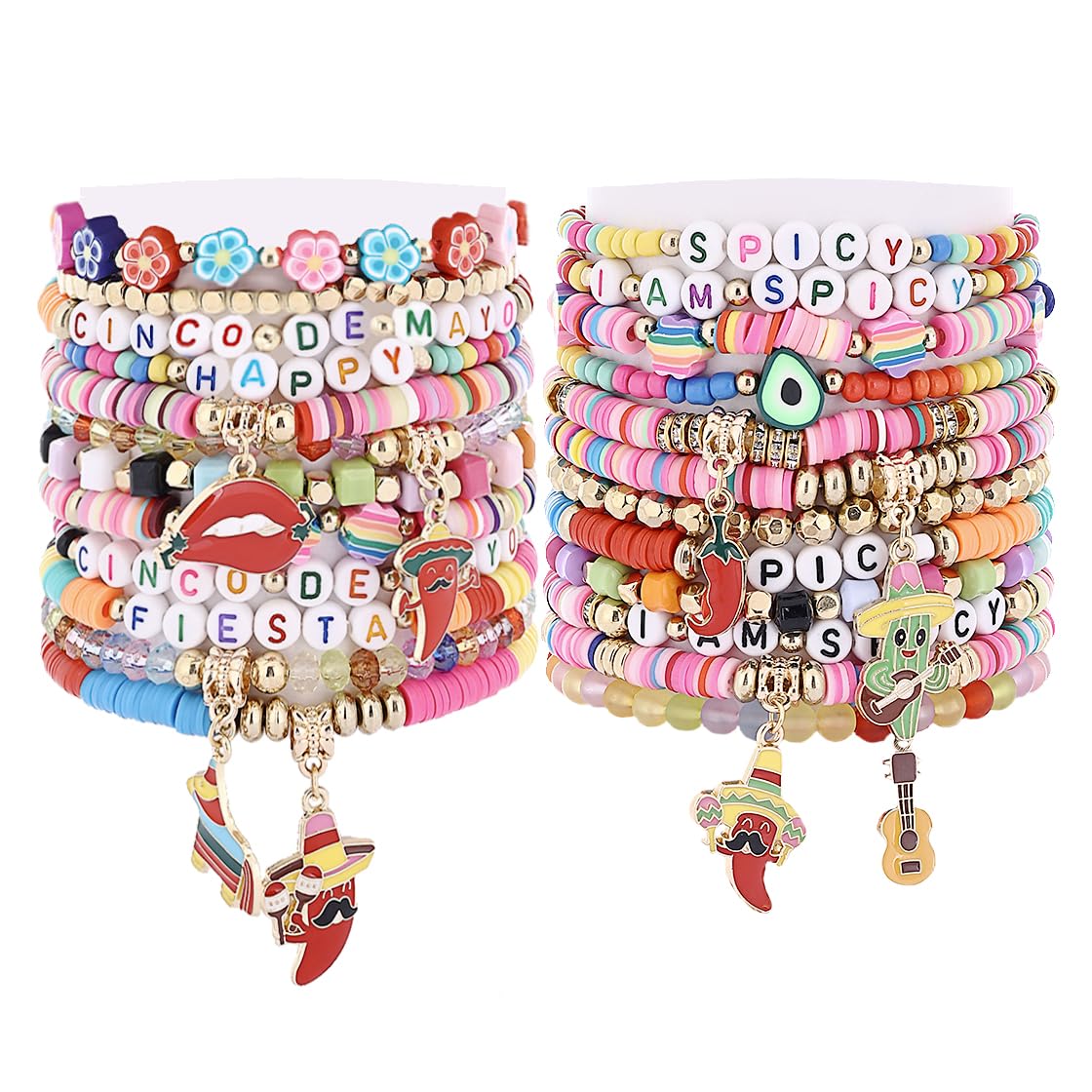 Taouzi Mexican Bracelets Cinco De Mayo Bracelets for Women Mexican Jewelry Cinco De Mayo Jewelry Handmade Elastic Stackable Clay