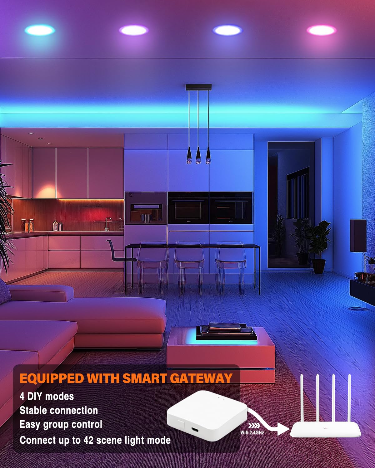 Dcvoltfield Smart LED Downlight 6-Inch, RGB Color Changing, 12W 1200lm, Wi-Fi & Bluetooth, Works with Tuya, Alexa & Google Assistant