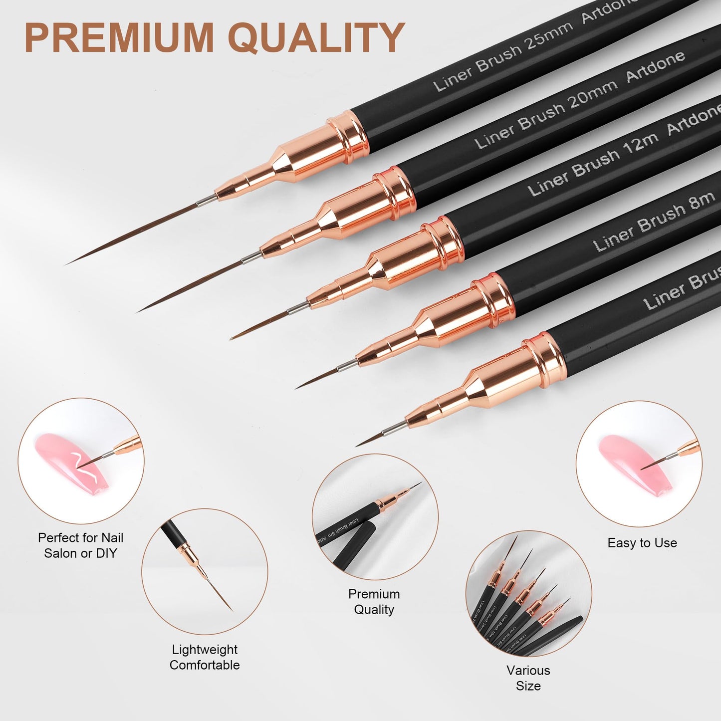 Artdone Nail Striping Tape Lines Kit With Nail Art Pens Dotting Tools And Liner Brushes For Gel Polish Small Detail Drawing Desi