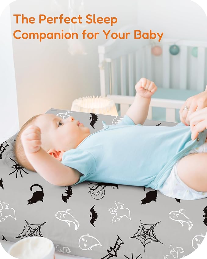 Halloween Baby Changing Pad Cover for Girls Boys, Fits Standard Changing Tables, Pumpkin, Black Cat, Bat, Witchy