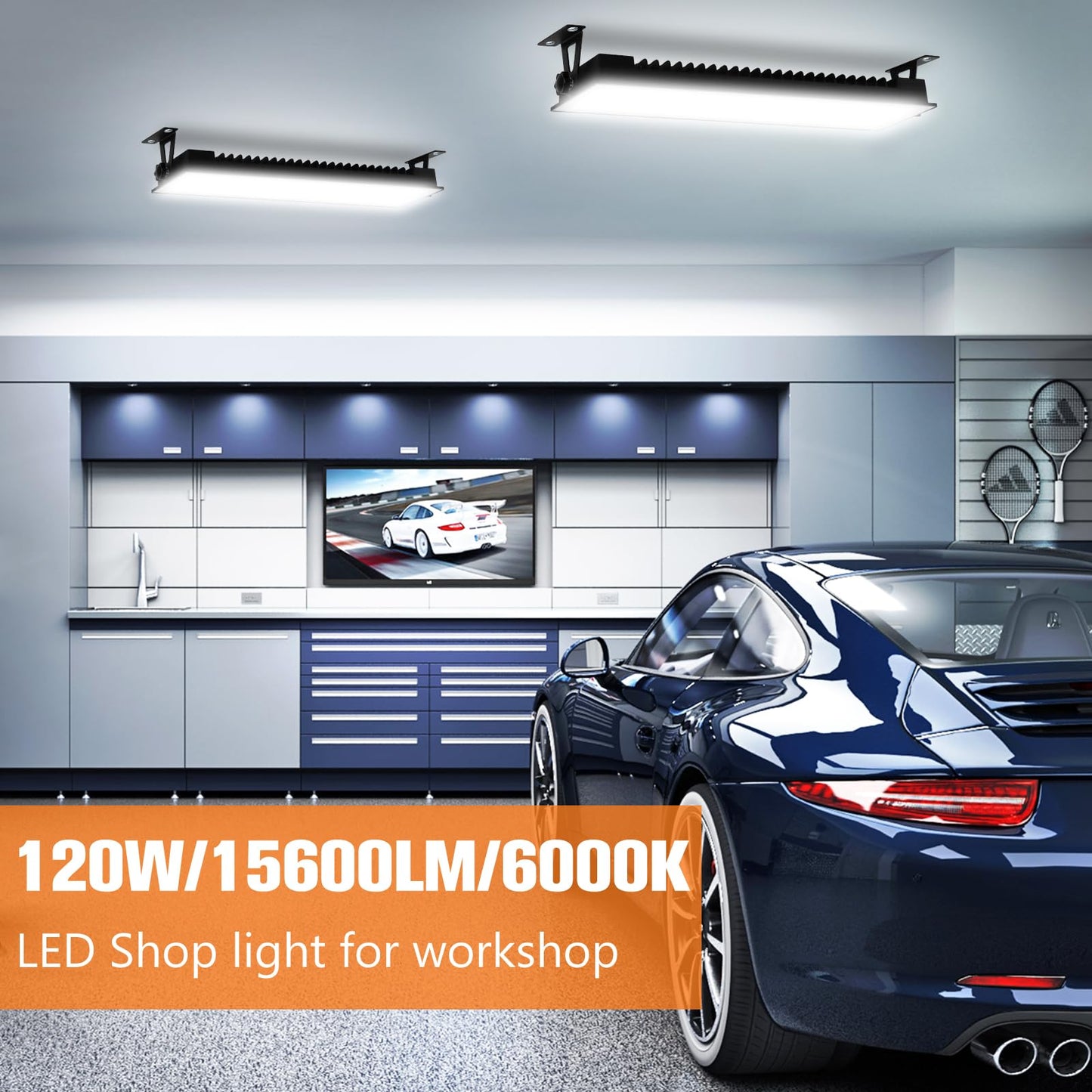 OOOLED 2 Pack LED Shop Lights, 15600LM 6000K Super Bright IP66 Waterproof LED Flood Light for Workshop, Garage, Shop