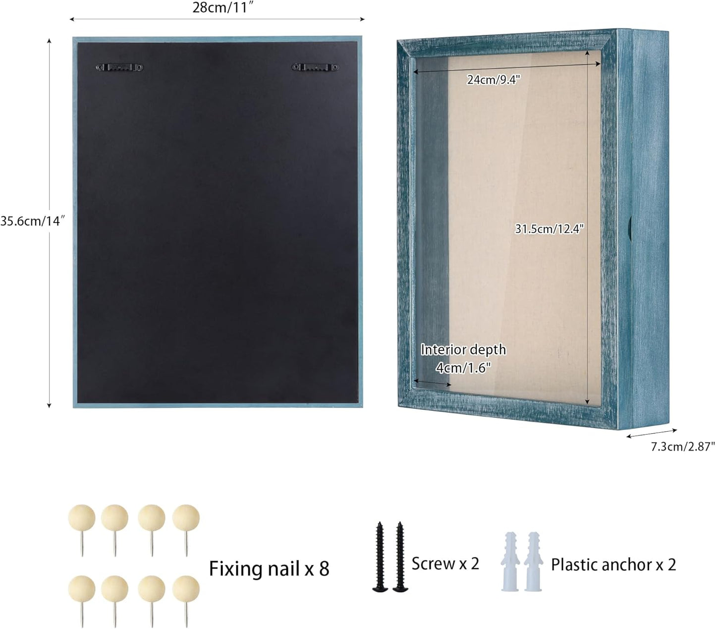 Love-KANKEI Shadow Box Display Case 11x14 Shadow Box Picture Frame with Linen Back Memorabilia Awards Medals Photos Memory Box Gift Rustic Blue