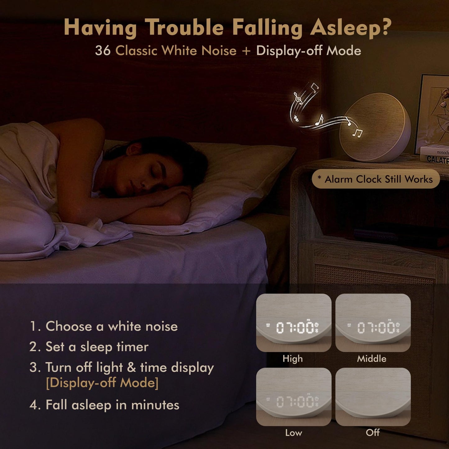 Tap-to-Snooze Sunrise Alarm Clock with Sound Machine, 36 Sounds White Noise Machine for Sleeping Adults, Gradual Sunrise Clock with Bluetooth Speaker & Remote Control, 15-Color Night Light丨Beige