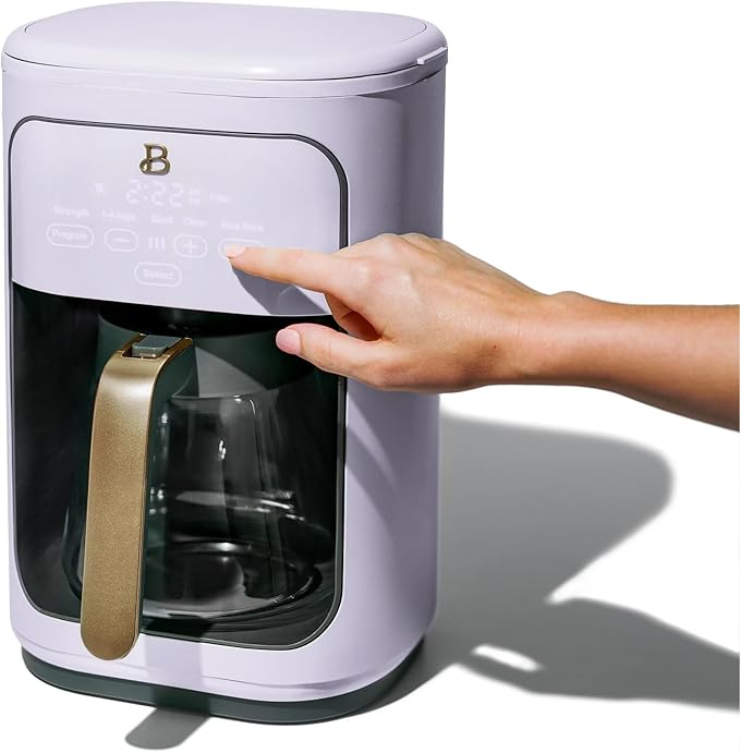 Beautiful by Drew Barrymore 14 Cup Programmable Drip Coffee Maker, Touch-Activated Display, Fast 14-Min Brew, Bold Strength, Keep Warm 4hrs (Lavender)
