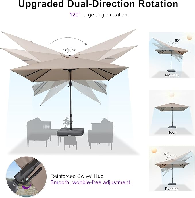 PURPLE LEAF 11.5' X 8' Left-right Tilting Outdoor Patio Umbrella Swivel Offset Cantilever Heavy Duty Rectangle Aluminum Umbrella with UV Resistant for Deck Pool Patio Backyard, Sand Dune