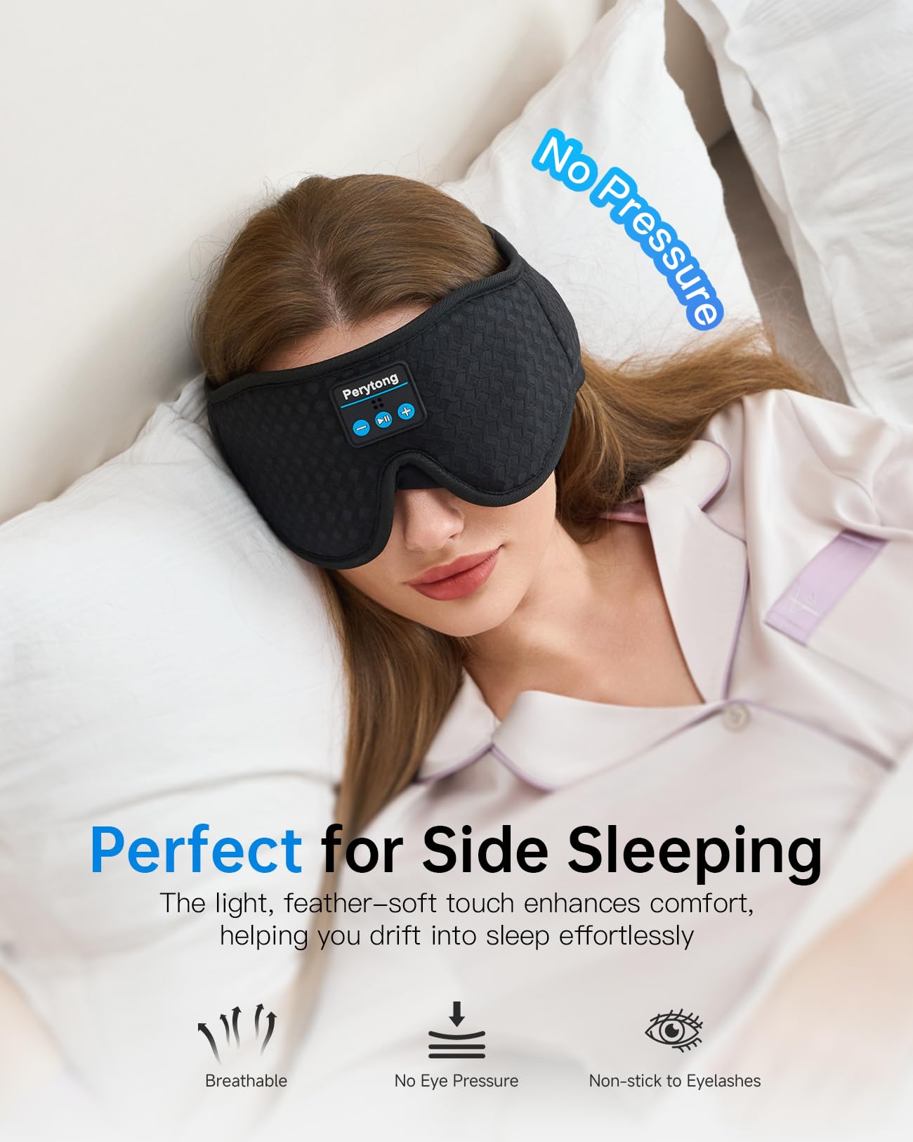 Perytong Sleep Mask with Bluetooth 5.4 Headphones, Wireless Sleep Eye Mask for Side Sleepers, 3D Contoured Comfort & Built-in HD Stereo Earphones, Noise Canceling & Blackout for Travel (Carbon Black)