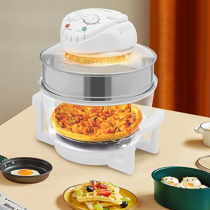 17L Turbo Air Fryer, Portable Glass Air Fryer Countertop Toaster Oven 360°Viewable Glass Halogen Oven Turbo Air Fryers Convection Temperature Control Range 32-482℉ for French Fries & Chips