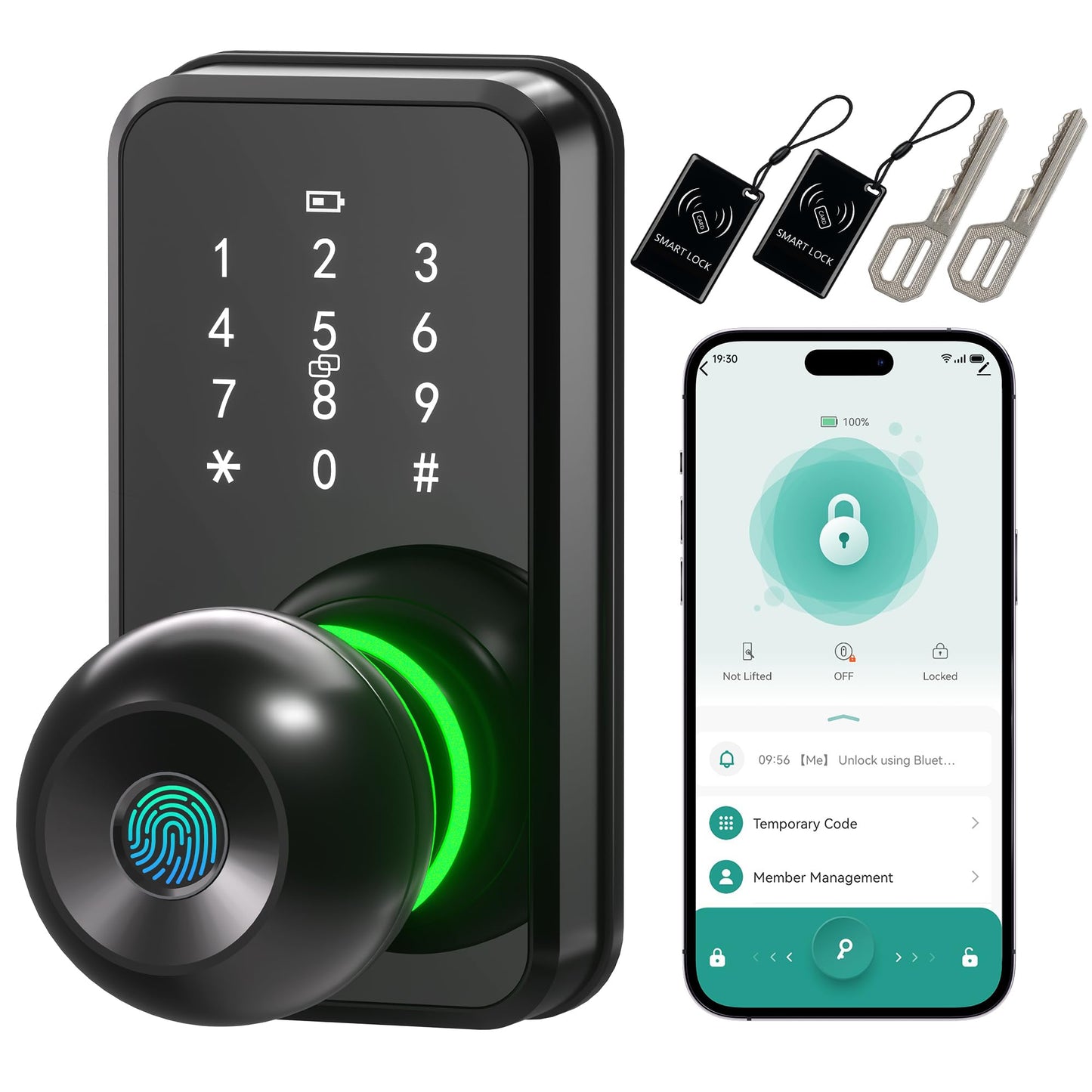 Smart Door Lock with Knob, LinkThai Keyless Entry Fingerprint Lock with Touchscreen Keypad, Electronic Knob Digital Lock for Front Door, Easy Installation