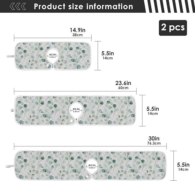 Kitchen Faucet Absorbent Mat,Flower Green Leaves Water Splash Guard for Sink, Faucet Drip Catcher Thicken Sponge Microfiber Faucet Water Catcher Mat Sink Absorbent Mat for Kitchen 23x5in 2 Pack