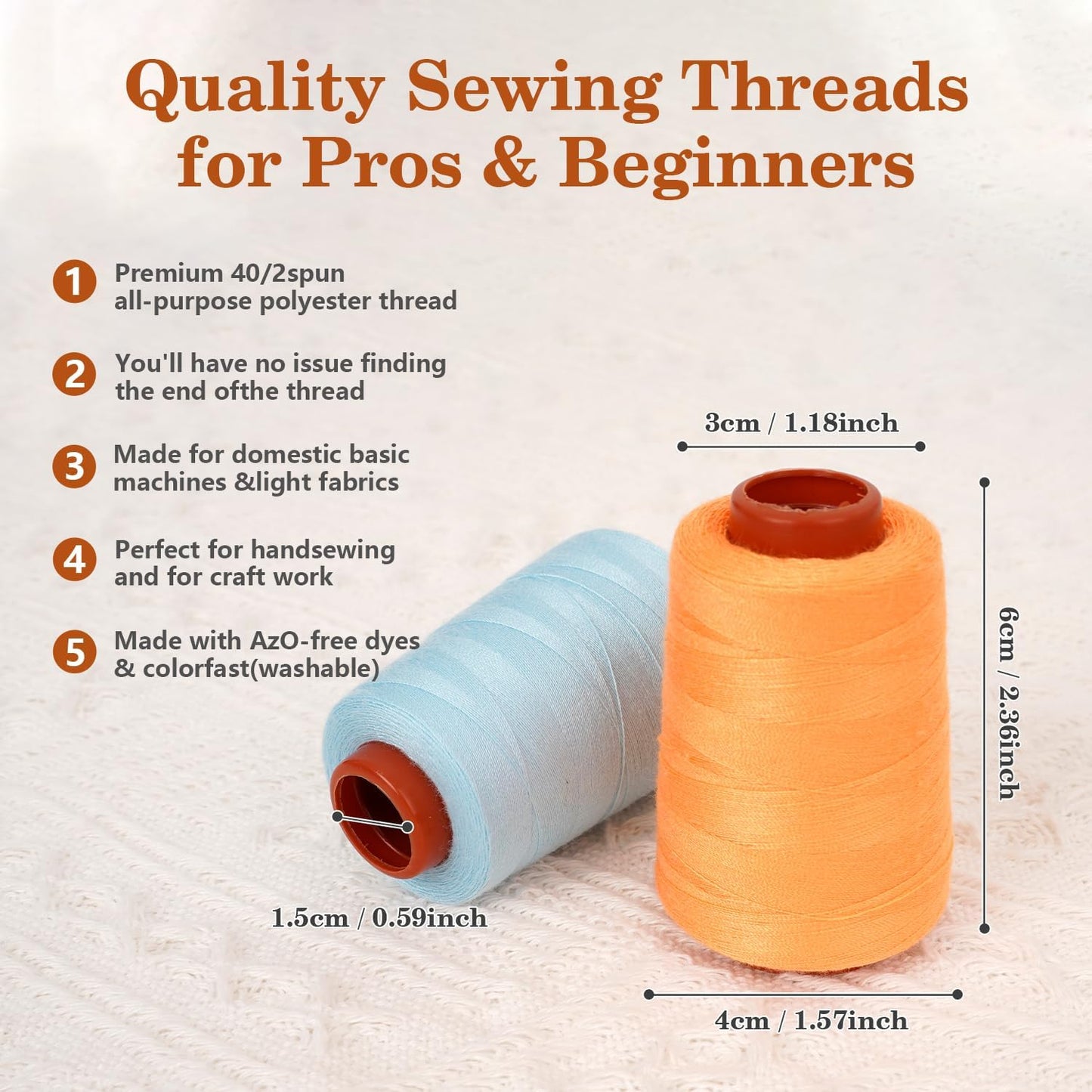 12PCS Sewing Thread Kit 30wt Spools,12 Colors,Assorted Colors Each 800 Yards of Polyester Threads for Sewing Hand and Machine,Stitching, Quilting, Serger (ZH-12PCSYMXBZ)