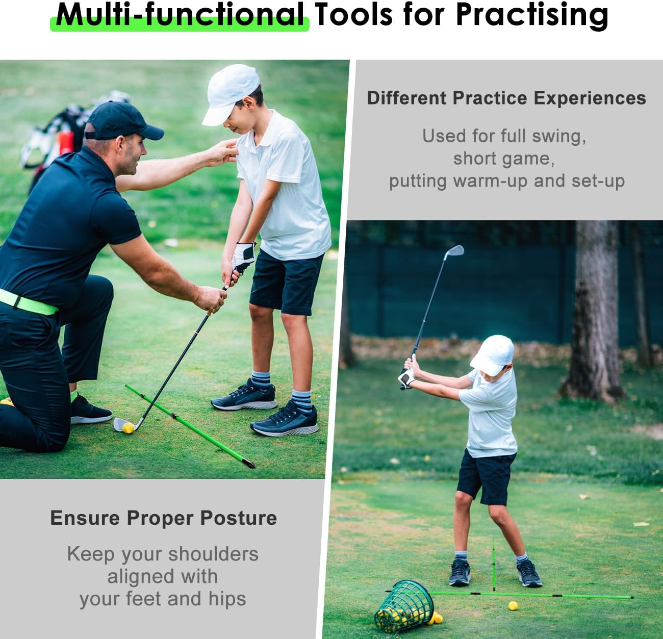 Rhino Valley Golf Alignment Sticks - 48" Collapsible Golf Practice Rods for Aiming, Putting, Full Swing Trainer, Posture Corrector with Clear Tube Case, Golf Training Equipment