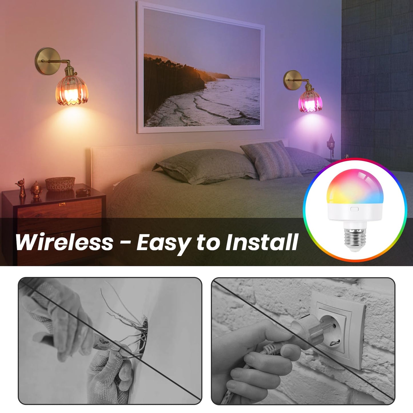 EIDEARAY Battery Operated Wall Sconce, Vintage Amber Tulip Glass, Remote Control, Model YLC-BRO3TB, Ideal for Bedroom and Living Room