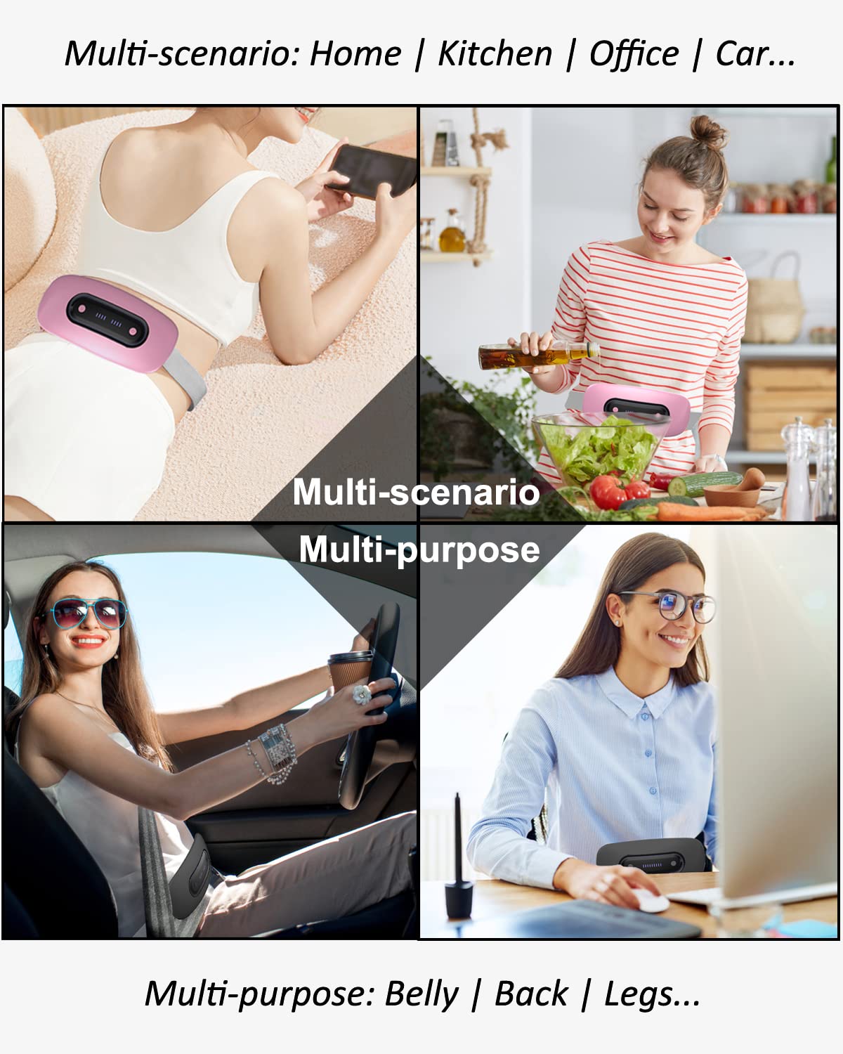 Electric Heating Pad, Portable Cordless Menstrual Heating Pad with 4 Heat Levels and 4 Massage Modes, Fast Large Heating Belly Wrap Belt(Light Purple)