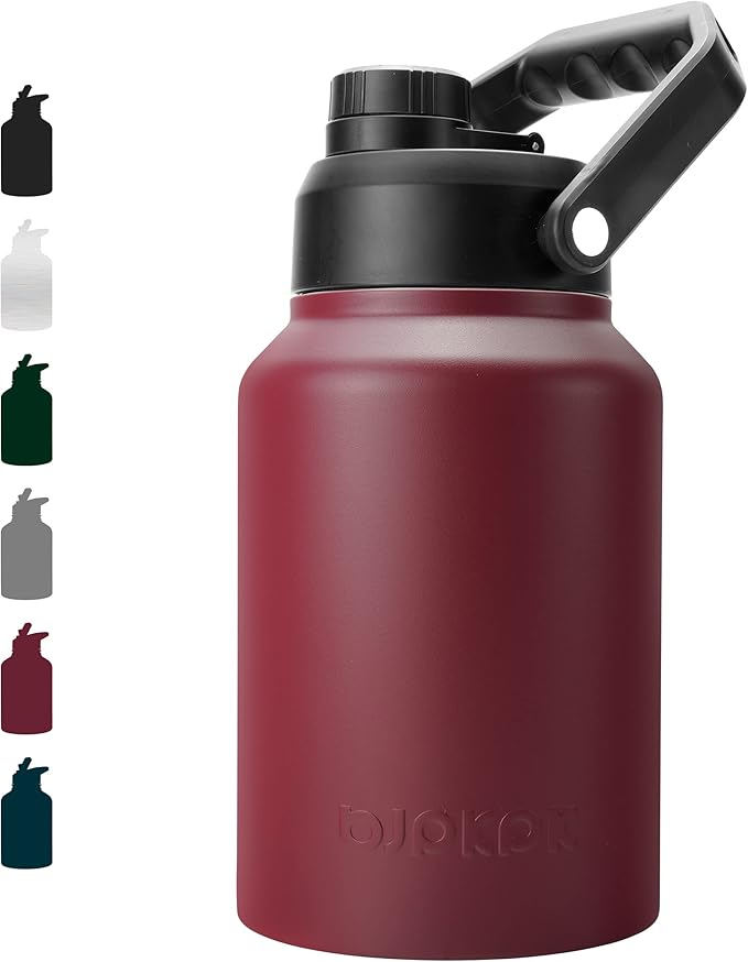 BJPKPK 64 oz Insulated Water Bottle, Dishwasher Safe Half Gallon Water Bottle with Ergonomic Handle, BPA Free Leak Proof Water Jug for Sports, Metal Jug with Anti-slip Bottom, Brick Red