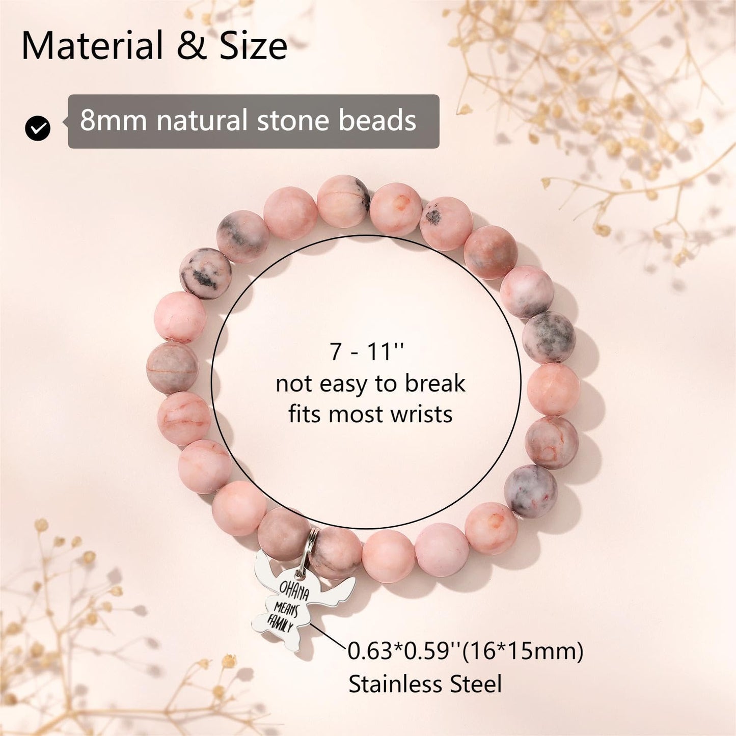 Stitch Gifts, Pink Pearl Stitch Bracelets for Daughter/Granddaughter/Niece/Sister, Natural Stone Bracelet Jewelry Gift for Birth