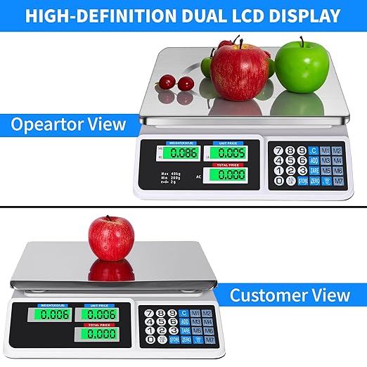 CHENDY 88lb/40kg Digital Commercial Price Scale, Price Computing Scale, Commercial Scale for Food with Dual LCD Display for Farmers Market, Retail Outlets, Meat Shop, Deli