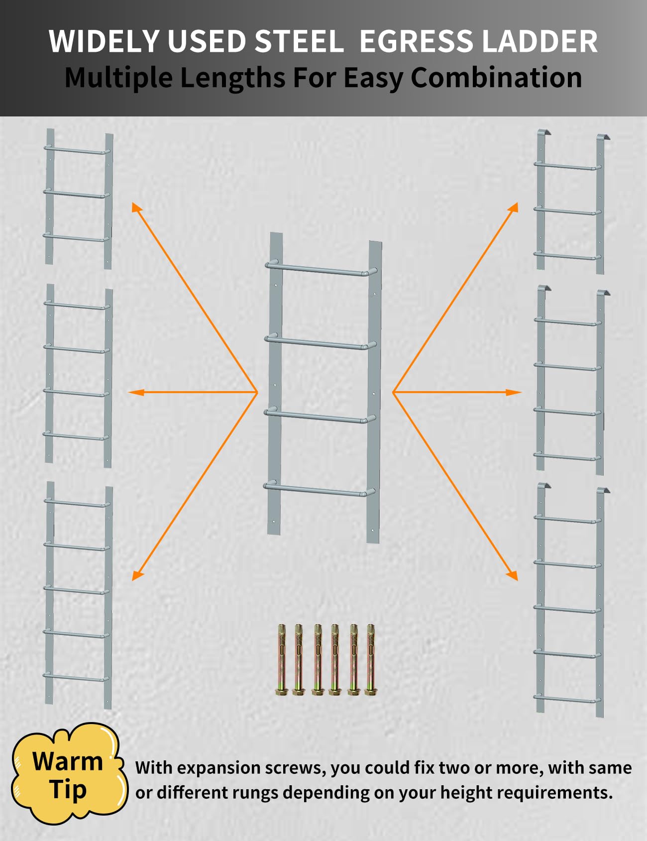 4-Rung Window Well Ladder, Heavy Duty Steel Basement Egress Ladder, Fire Escape Ladder for Emergency Home Safety(45.2" Lx17.9 W, Straight, Matte Black)