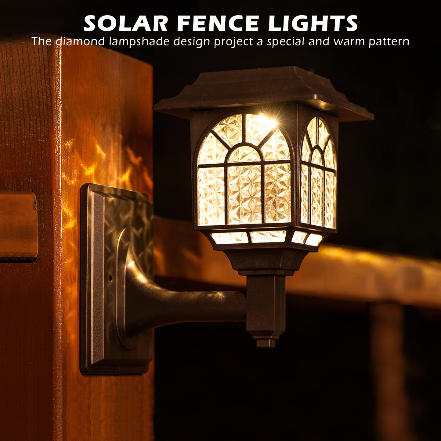 Leidrail Solar Fence Lights, 2 Pack Waterproof Led Lanterns, Warm White, Outdoor Deck Post Lighting For Garden Yard Patio