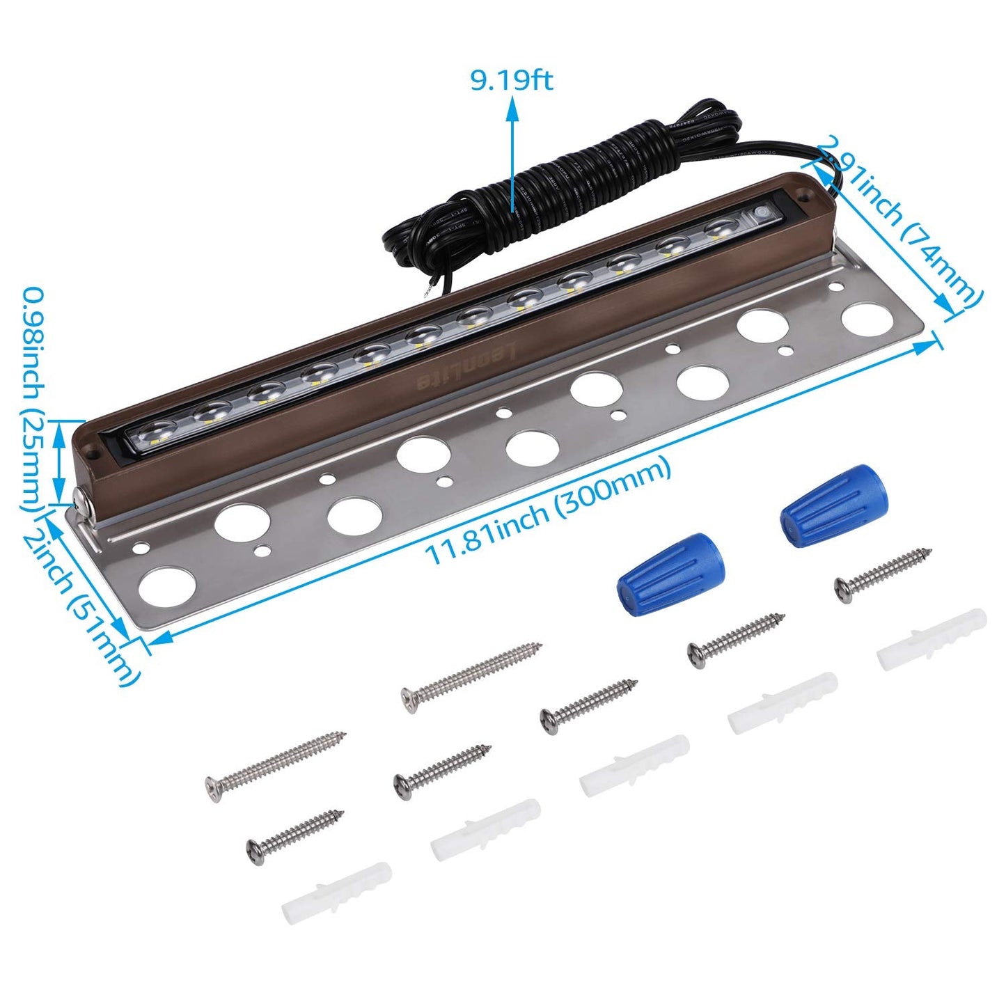 Leonlite 12 Inch Dimmable Led Hardscape Lighting, 8-Pack, Die-Cast Aluminum, 5000K Daylight, Low Voltage, Model 30567