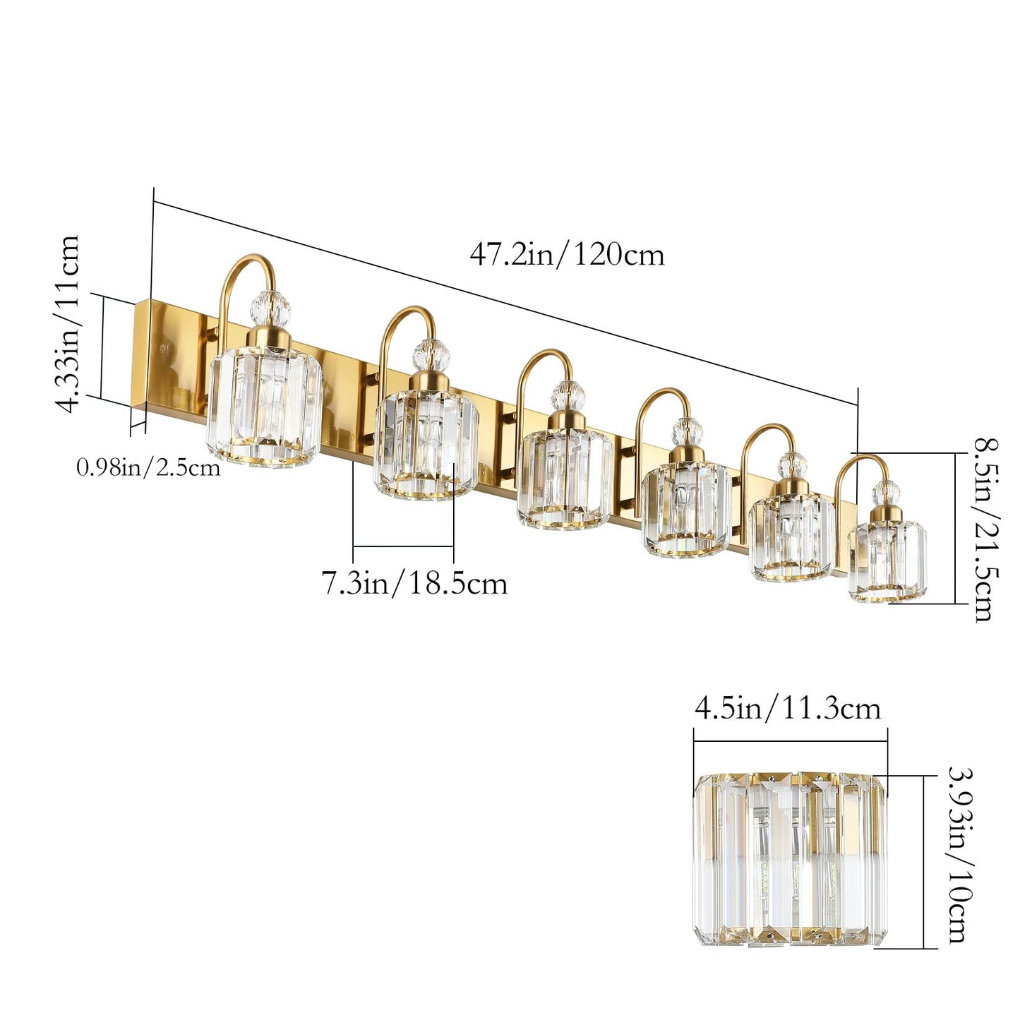 Ralbay 6-Light Gold Crystal Vanity Lights - Modern Brass Wall Fixtures For Bathroom, Model 8600, Elegant Round Design