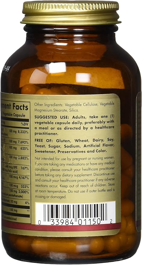 Solgar B-complex "100", 100 Vegetable Capsules - Heart Health, 100 Count (Pack of 12)
