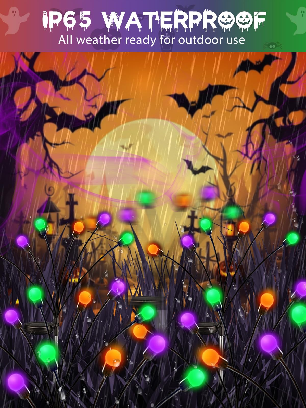 Halloween Decorations Outdoor  6 Pack Solar Firefly Lights Outdoor  48 Led Solar Halloween Lights  Waterproof Garden Light (Sway By Wind) For Outside Yard Patio Pathway Decor (Orange Purple And Green)