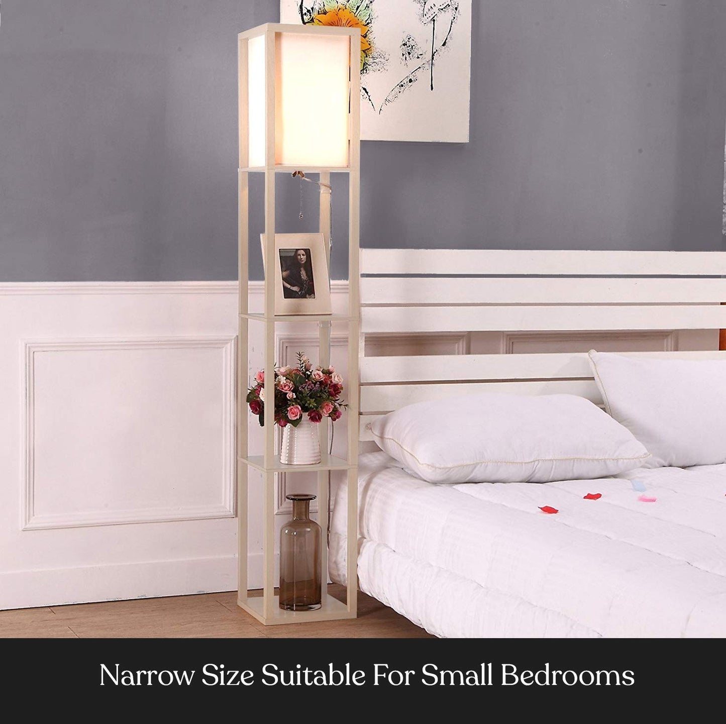 Brightech Maxwell Modern Shelf Floor Lamp with Shade, LED Bulb - Rustic Wood, Model FL-MX-RW