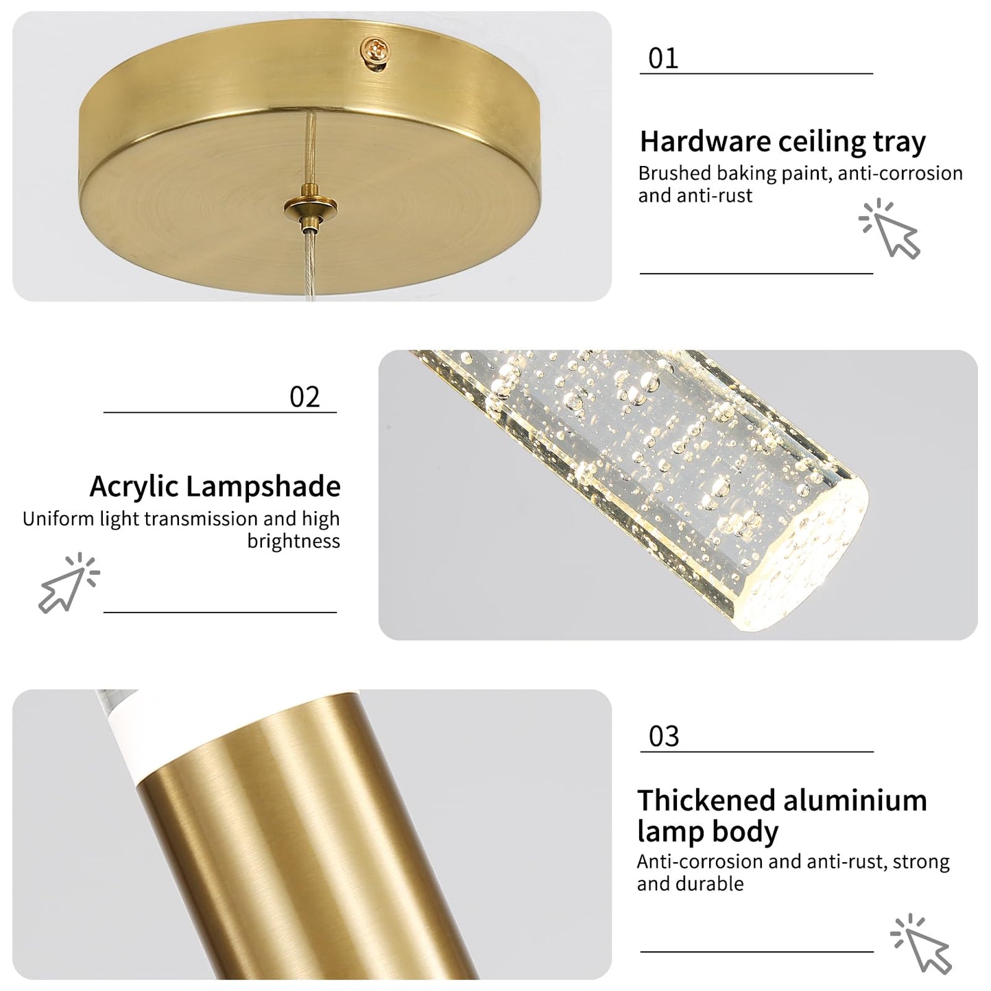 2 Pack Modern Kitchen Island Pendant Lights  Gold Bubble Crystal Ceiling Hanging Light  3 Color 2700K/4500K/6500K  Mini Linear Led Chandelier Lighting For Dining Room  Bedroom  Bar  Hallway  Bedside