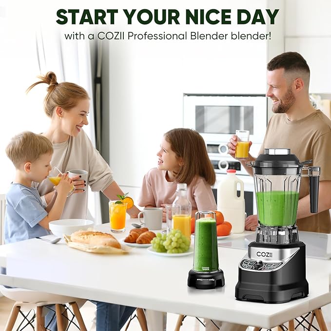 COZII Professional 2000W Blenders for Kitchen with 64oz Pitcher & 21oz To-go Cup, High Speed for Smoothies/Ice Crushing/Frozen Drink/Puree, 7 Preset Programs & 8 Speed Control (Black)