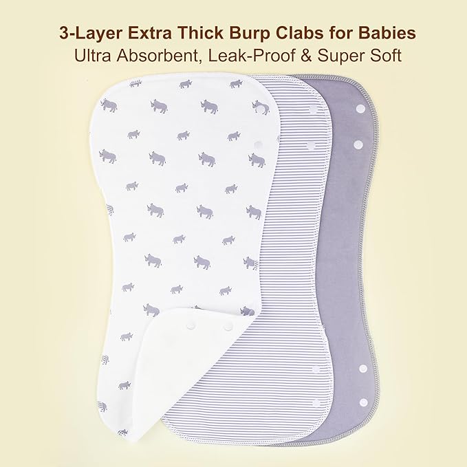 Baby Burp Cloths & Baby Bibs 2-in-1 Design Large Size 3 Layers Thicken Cotton Super Absorbent and Soft Baby Spit Up Burping Rags Baby Burp Cloth Set for Boys and Girls Solid 12 Pack