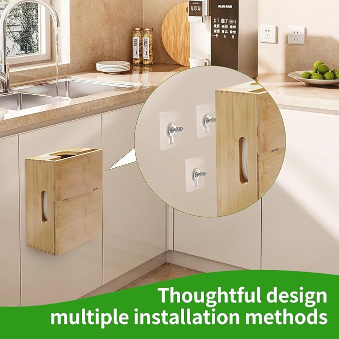 Bamboo Paper Plate Storage,Paper Plate Holders and Dispenser,fit for Kitchen Wall, Countertop and Under Cabinet 8-10in Plates