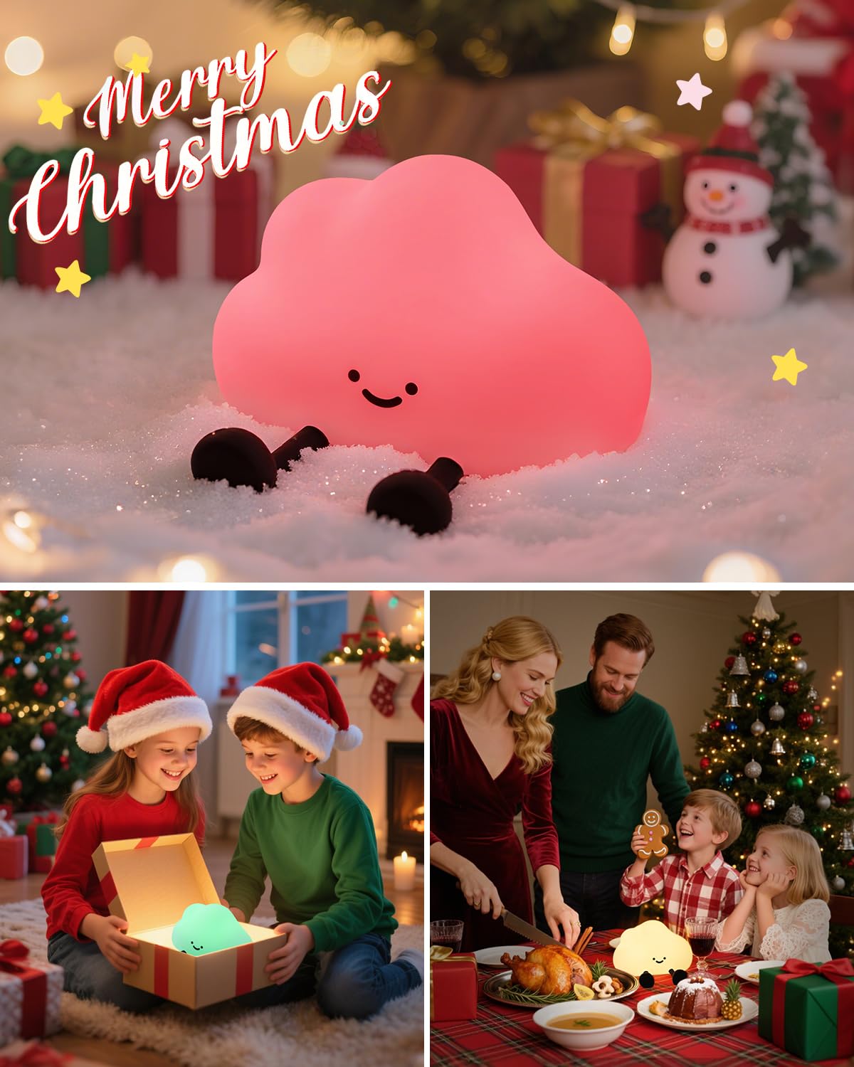 YISUN Cloud Night Light - Colorful Silicone Bedside Lamp, Rechargeable & Dimmable, Model DH-BFLD27
