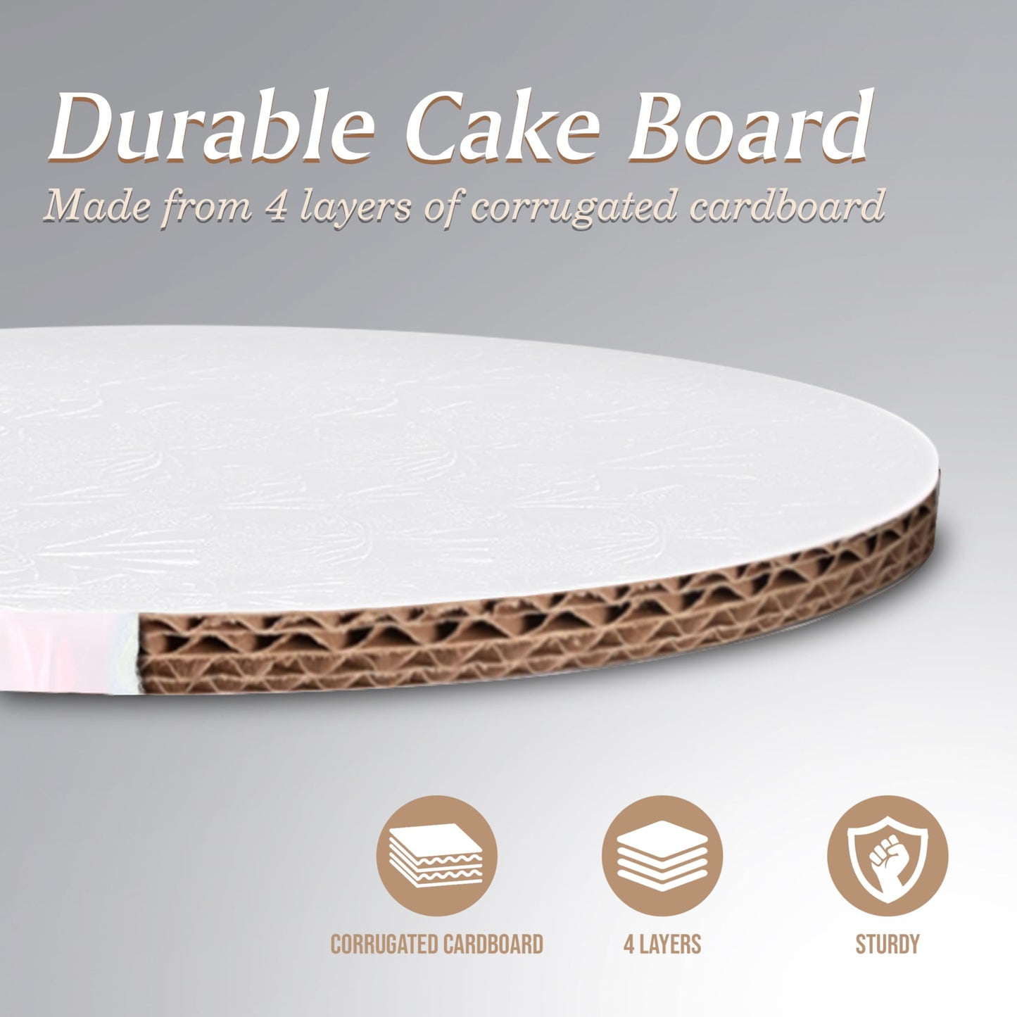 Cakebon Round Cake Boards - Sturdy 1/2 Thick Drums - 10 Inch Professional Smooth Straight Edges White 1-Pack