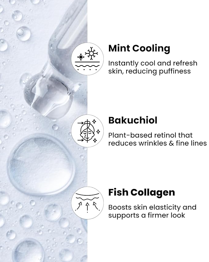 Ice Roll Serum | Cooling Face Roller with Serum for Depuffing, Under Eye Bag, Hydrating, Firming & Reduce Wrinkles with Bakuchiol & Collagen | Korean Skin Care & Gua Sha Facial Tool | 1.69 Fl Oz
