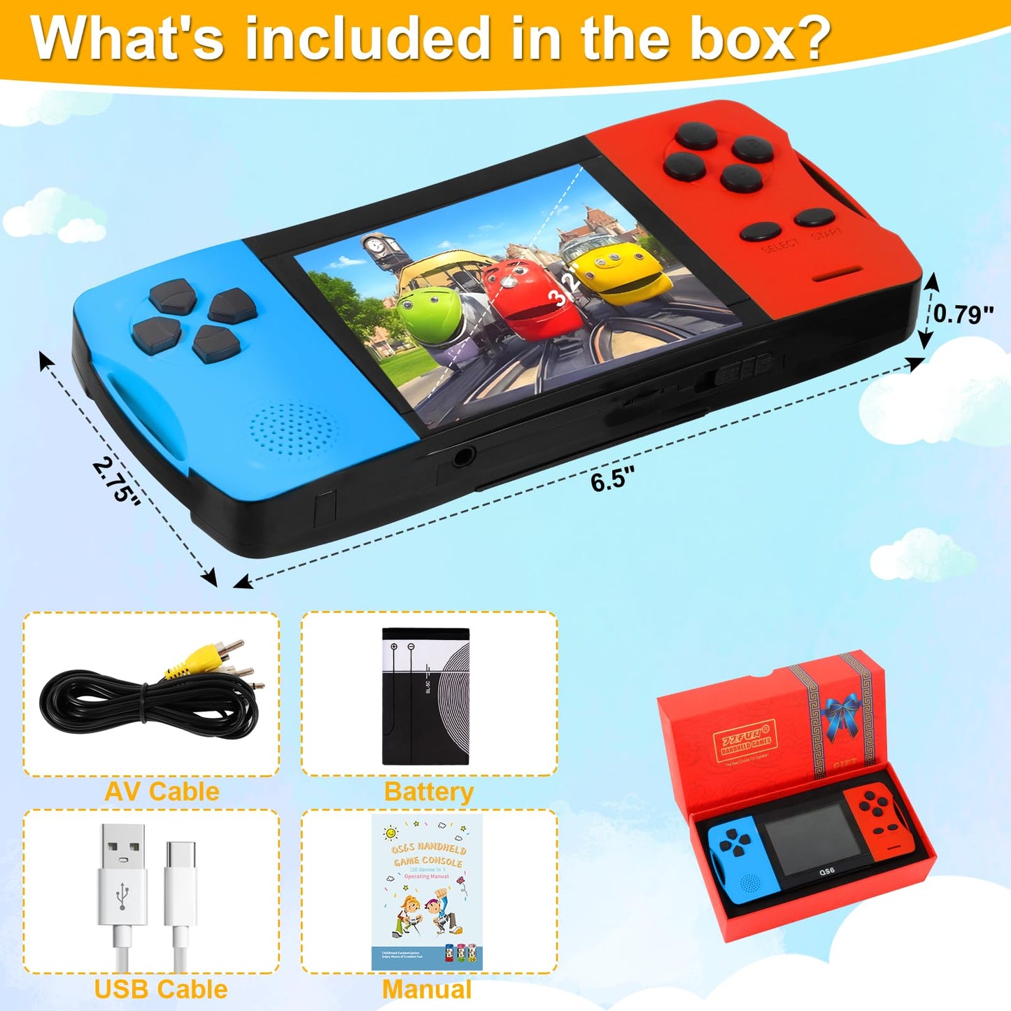 Handheld Games for Kids with Built-in 100+ Classic Retro Games, 3.2" IPS Screen Portable & Rechargeable Arcade Gaming Player,Travel Toys Birthday Gift for Boys Girls