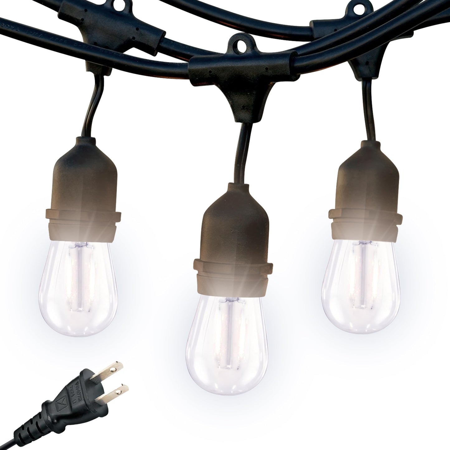 Brightech Ambience Pro Waterproof LED Outdoor String Lights 48 Ft Dimmable Vintage Edison Bulbs (3000K) Neutral White Model AMB-2W-24-NW