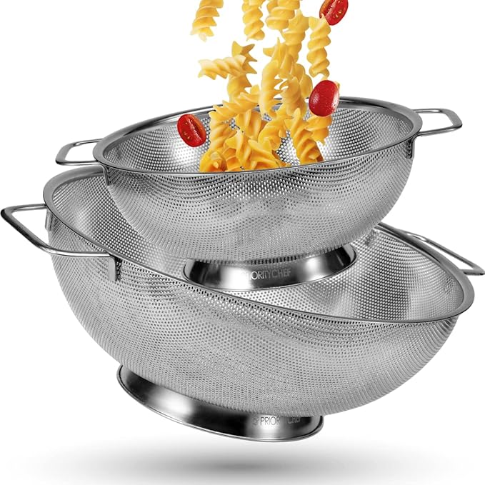 Priority Chef Stainless Steel Colander and Strainer - 3 Quart & 5 Quart Bundle