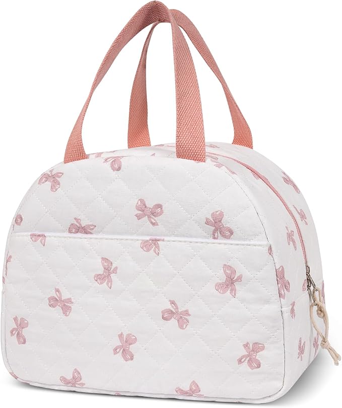 Lunch Box for Women,Cute Quilted Lunch Tote Bag,Reusable Insulated Lunch Box,Large Capacity Cooler Bag with Compartments for Work, Picnics or Travelling